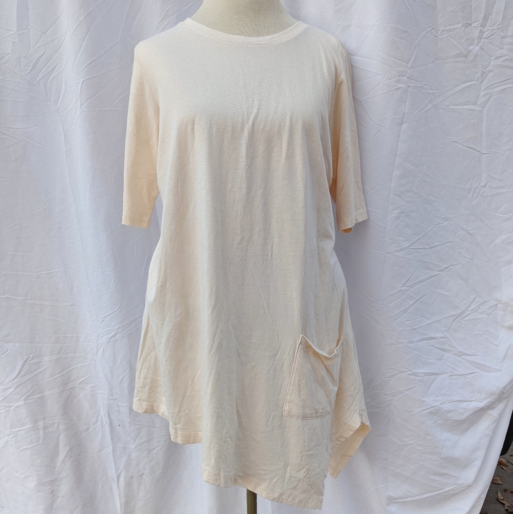 LOGO Lori Goldstein Long Line Asymmetrical Pocket Shirt Blouse large cream
